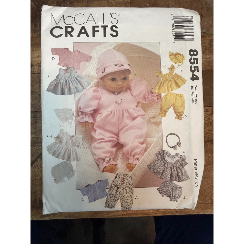 McCall's 8554 Baby Doll Clothes Sewing Pattern 8-16 inch Wardrobe 33 Pieces 1996
